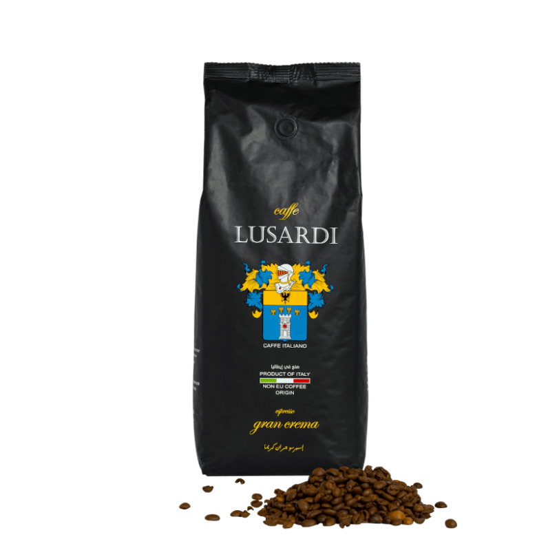 Caffe Lusardi Espresso Gran Crema sack with visible beans
