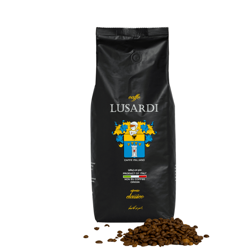 Saco Caffe Lusardi Espresso Classico con frijoles visibles