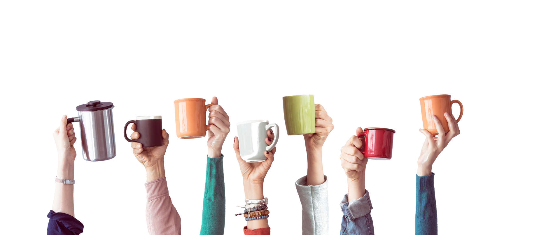 Arms raised with different coffee cups